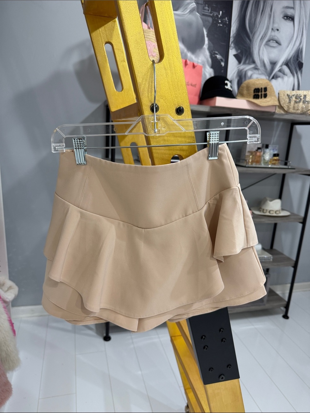 English Factory Beige Ruffled Mini Skirt